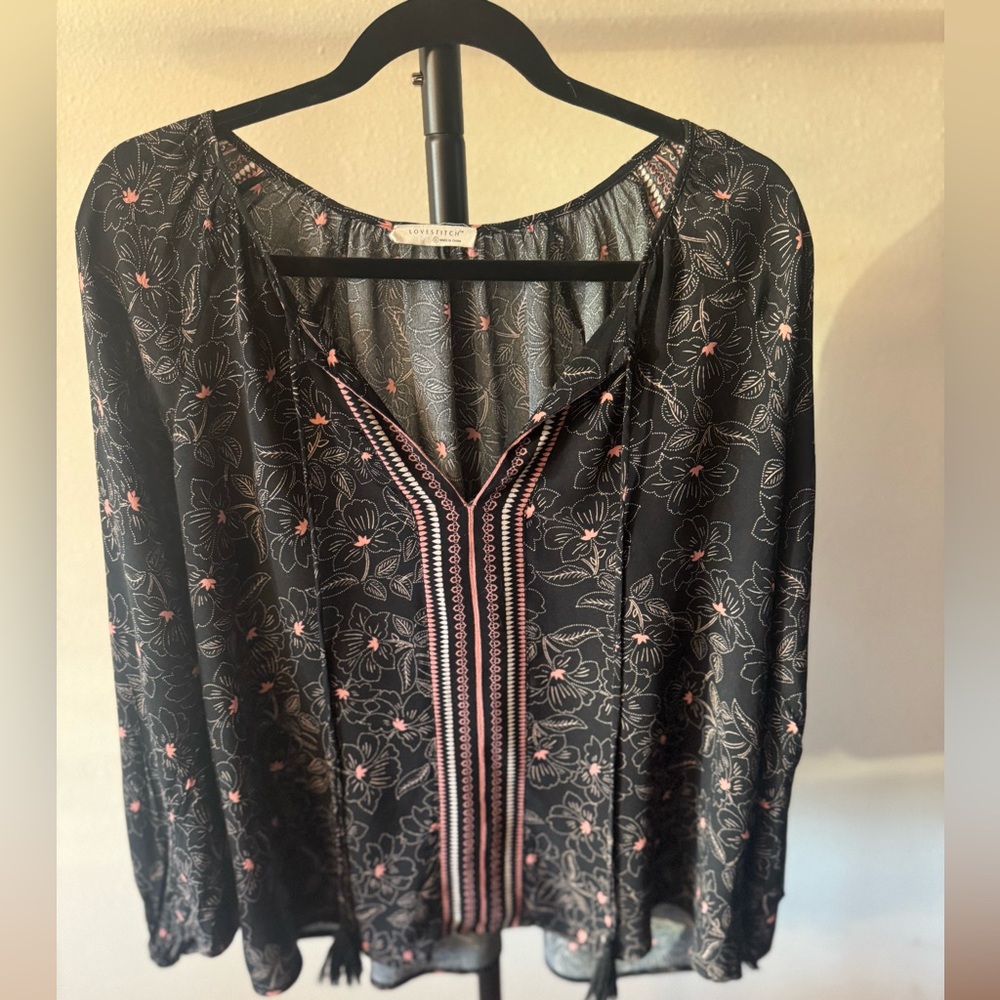 Lovestitch Black and Pink Floral Blouse
